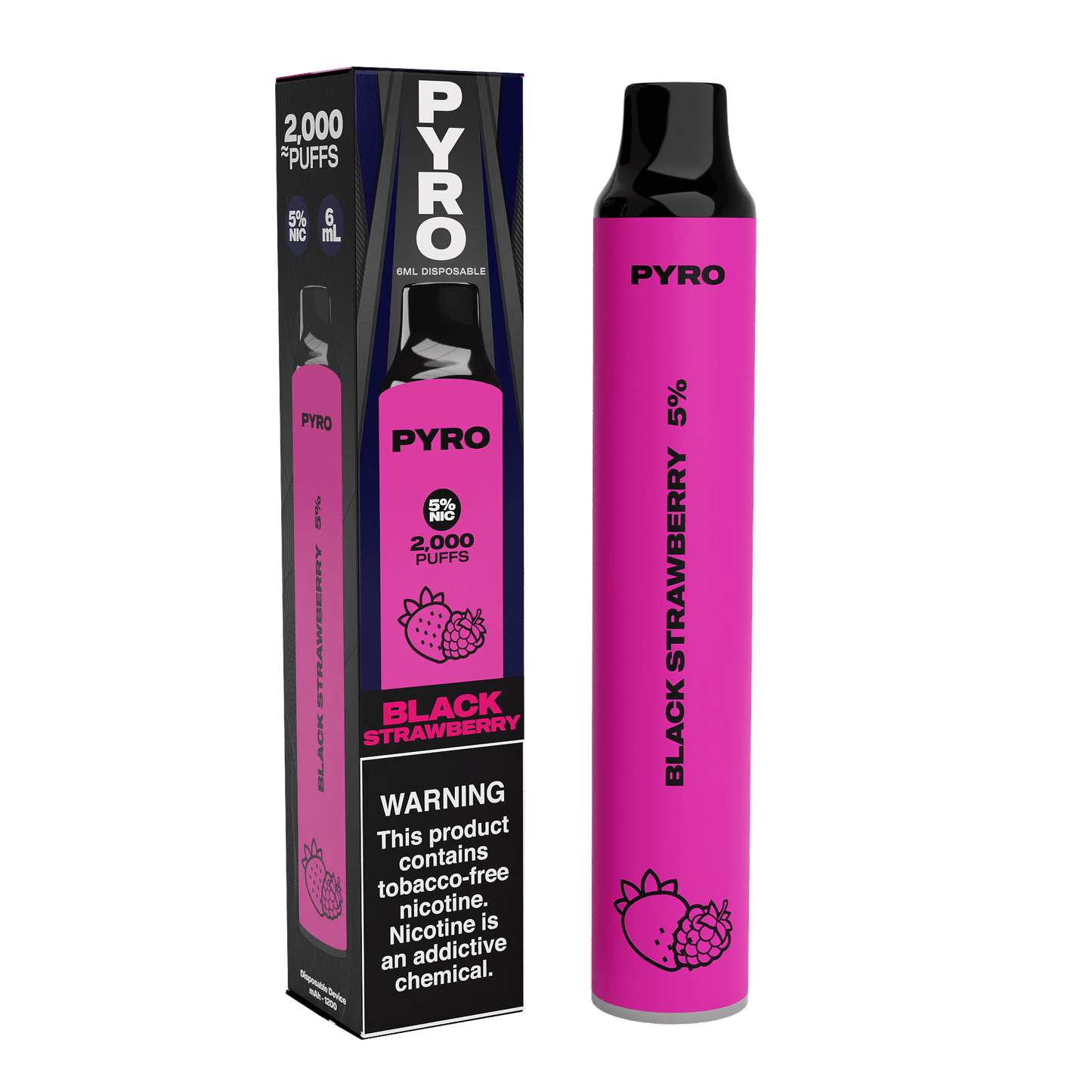 PYRO Disposable Vape Black Strawberry PYRO 2000 Disposable Vape