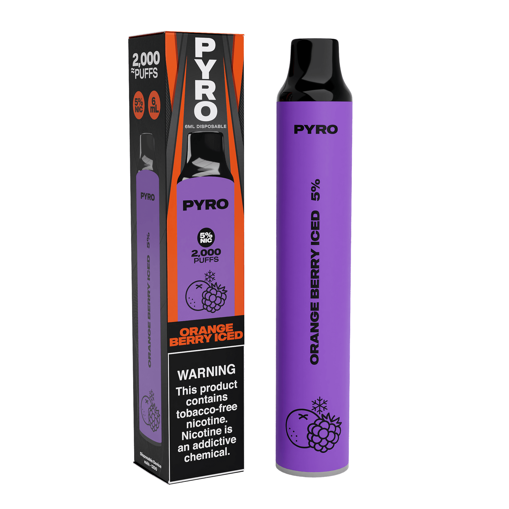 PYRO Disposable Vape Orange Berry Ice PYRO 2000 Disposable Vape